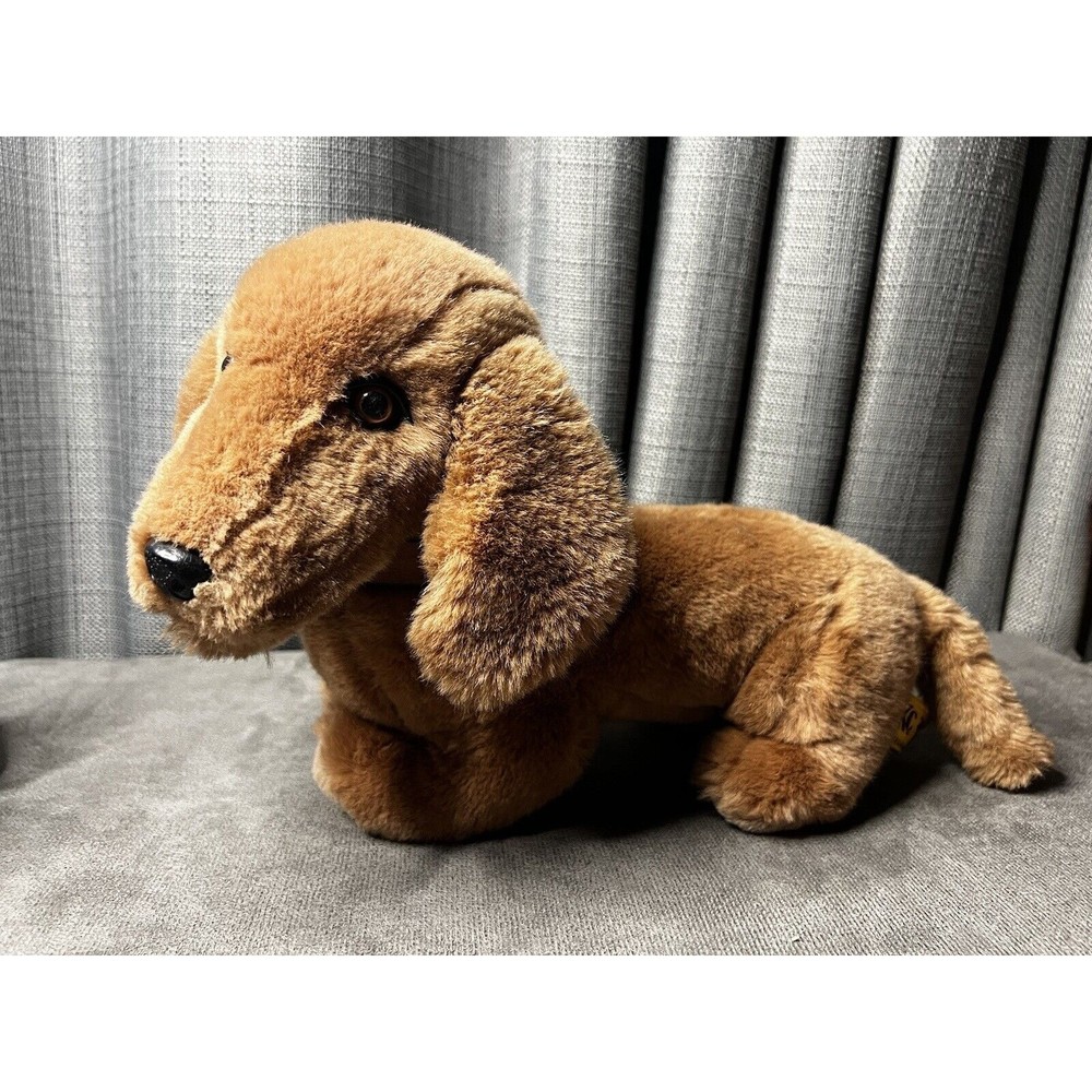 Dachshund Plush Brown Dog Polar Puff 24k IKC 1985 Stuffed Animal Korea Collar
